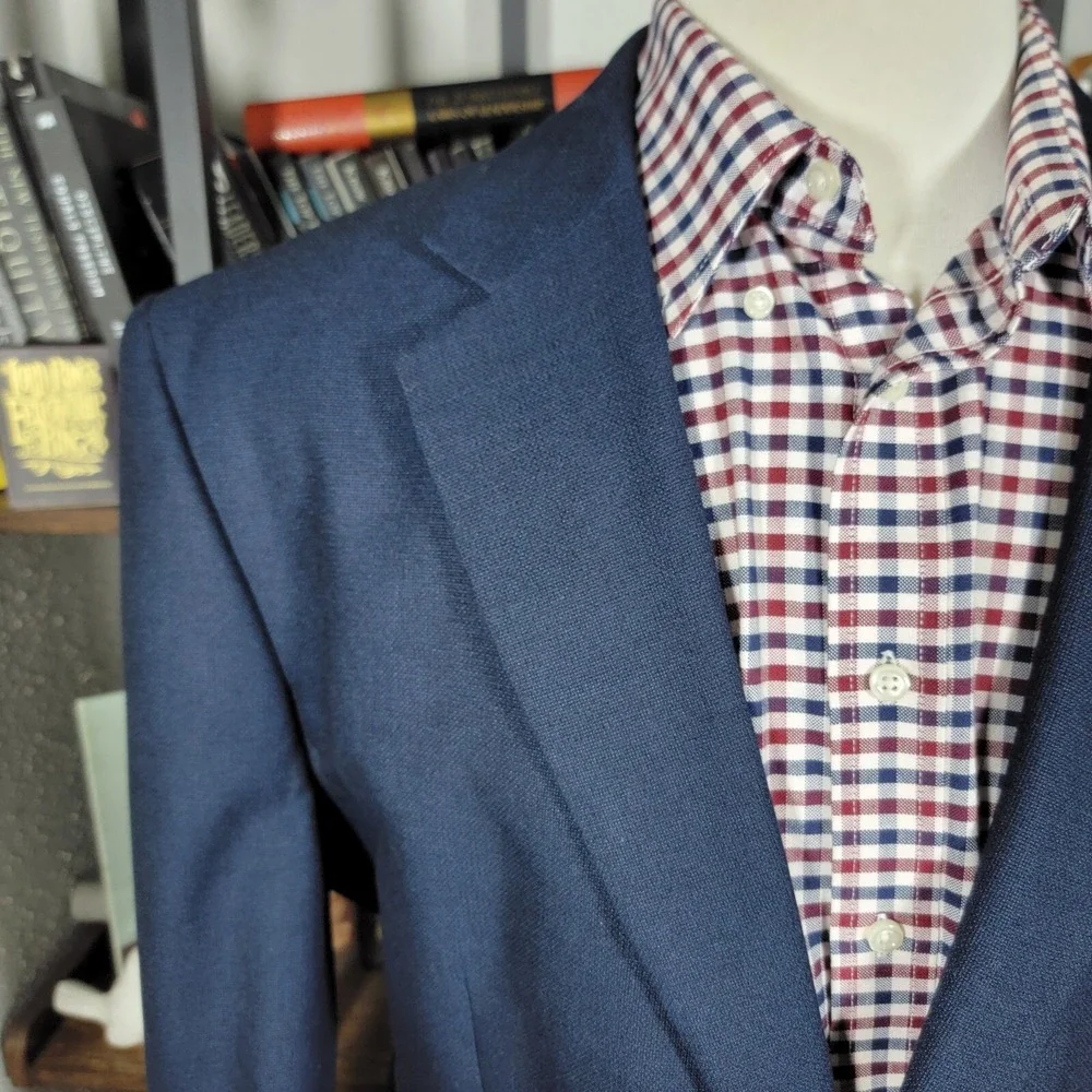 Stafford Essentials Men's Sport Coat Blazer Two Button Navy Blue‎ Poly Blend 46L